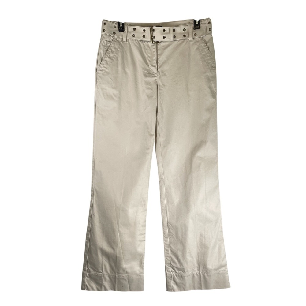 Talbots Pants Women's Beige Cotton Chino Plus Size 4 Petite Wide Leg Stretch USA